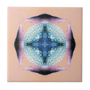 Blue and salmon square hearts tile