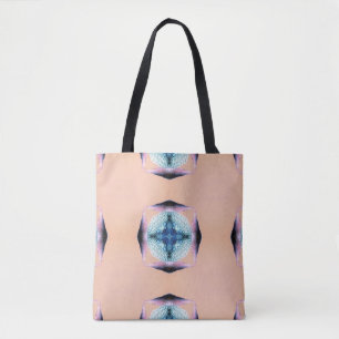 Blue and salmon square hearts tote bag