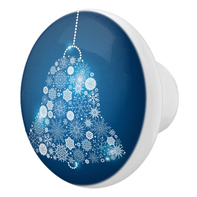Blue and Shinning White Snowflakes Christmas Bell Ceramic Knob (Right)