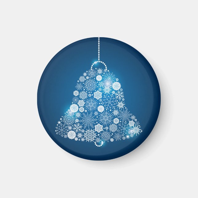 Blue and Shinning White Snowflakes Christmas Bell Magnet (Front)