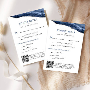 Blue and Silver Agate Bar Mitzvah QR Code Vertical RSVP Card