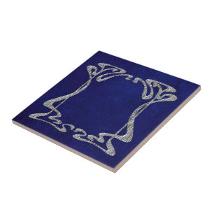 Blue and Silver Art Nouveau Style Ceramic Tile