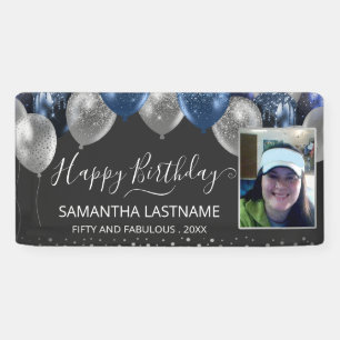 Blue and Silver Balloons Birthday Party Budget  Banner