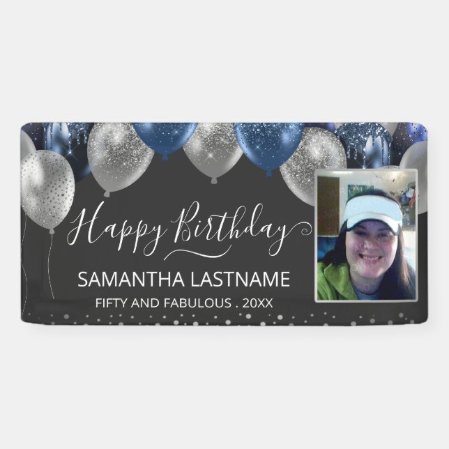 Blue and Silver Balloons Birthday Party Budget  Banner (Horizontal)