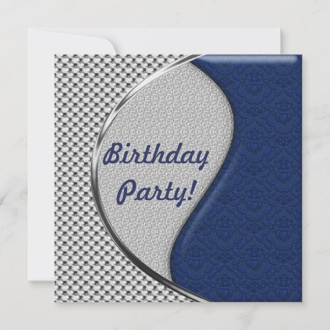Blue and Silver Birthday Party Invitations (Front)