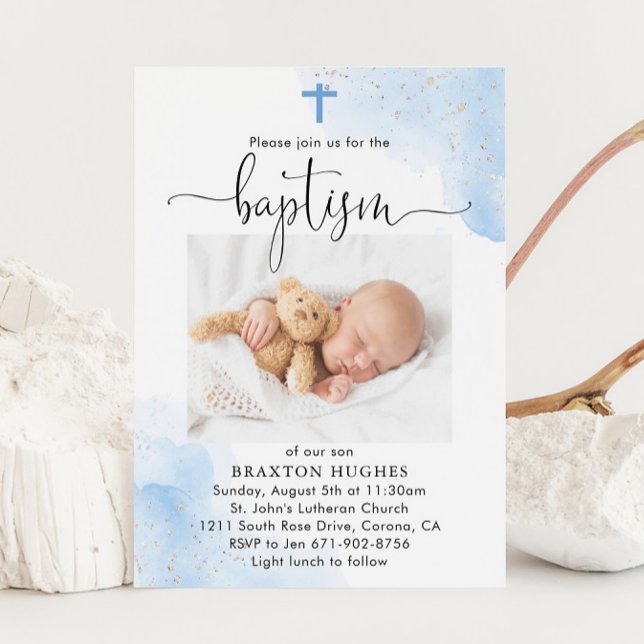 Blue and Silver Boy Baptism Dedication Invitation (Creator Uploaded)