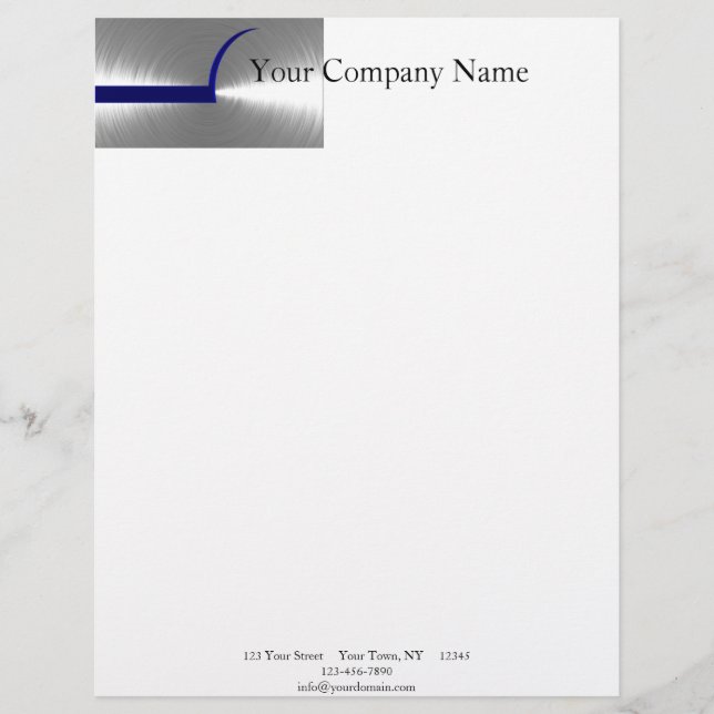 Blue and Silver Brushed Metal Customised Letterhead (Front)