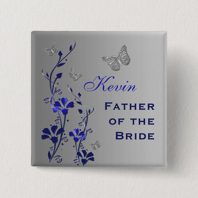 Blue and Silver Butterfly Floral Father Pin (Front)