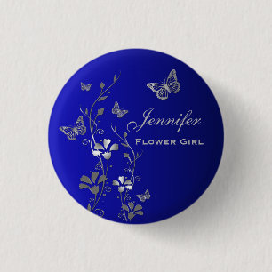 Blue and Silver Butterfly Floral Flower Girl Pin