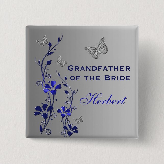 Blue and Silver Butterfly Floral Grandfather Pin (Front)