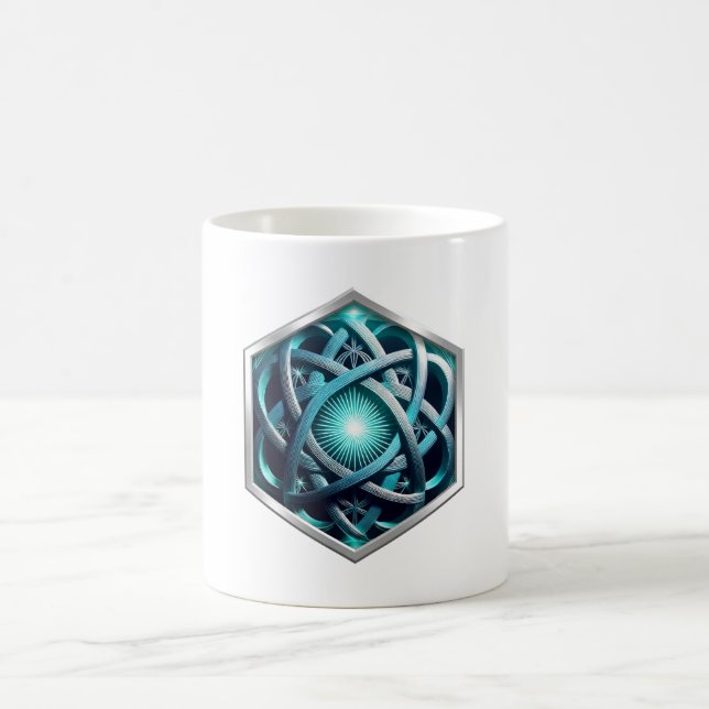 Blue And Silver Celtic Knot With Sunburst  Coffee Mug (Center)