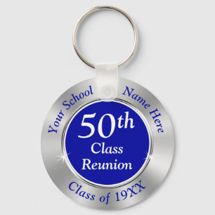 Blue and Silver, Cheap 50th Class Reunion Favours Key Ring