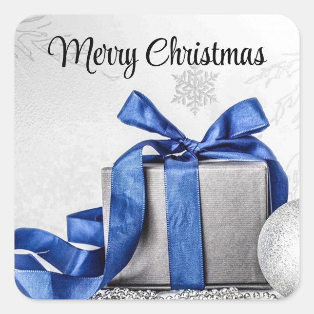 Blue and Silver Christmas Presents  Square Sticker (Front)