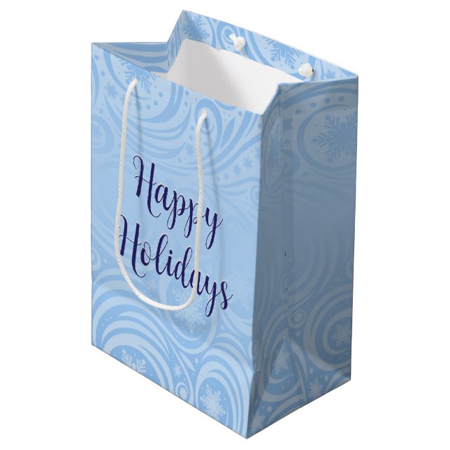 Blue and Silver Christmas Snowflakes Medium Gift Bag (Front Angled)