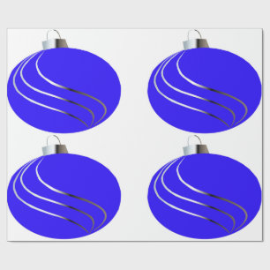 Blue and Silver Christmas Tree Bulb Wrapping Paper