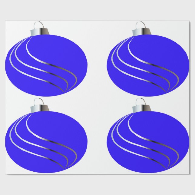 Blue and Silver Christmas Tree Bulb Wrapping Paper (Flat)