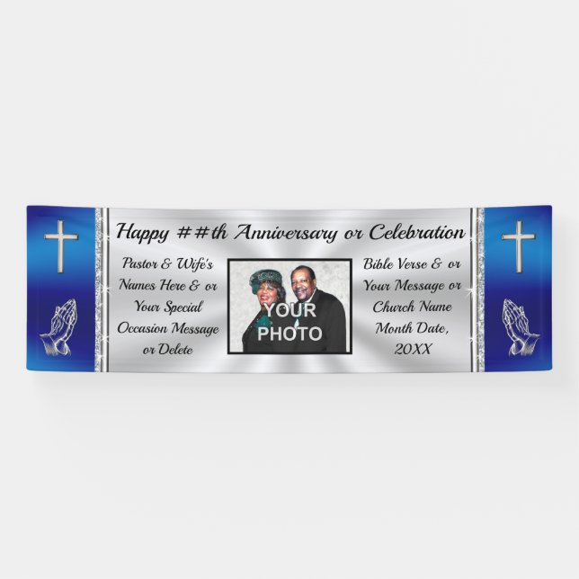 Blue and Silver, Church Banner, for Any Occasion Banner (Horizontal)
