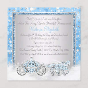 Blue and Silver Cinderella Princess Birthday Party Invitation
