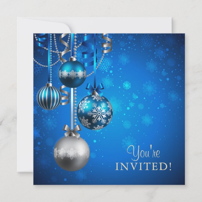 Blue and Silver Corporate Holiday Party Invitation (Front)