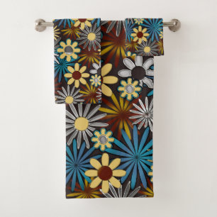 Blue and Silver Daisies Bath Towel Set