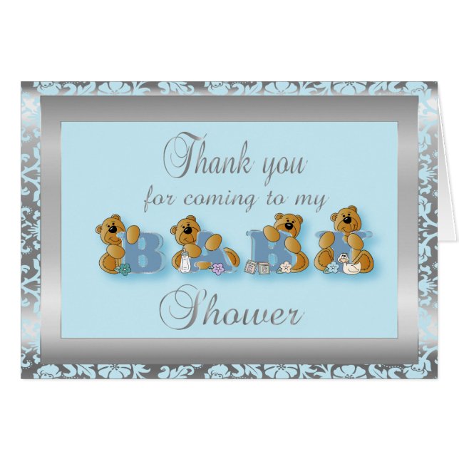 Blue and Silver Damask Teddy Bears (Front Horizontal)