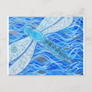 Blue and Silver Dragonfly Painting Postcard