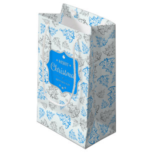Blue and Silver Elegant Christmas Trees Pattern Small Gift Bag