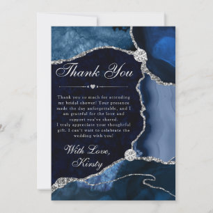 Blue and Silver Faux Glitter Agate Bridal Shower Thank You Card