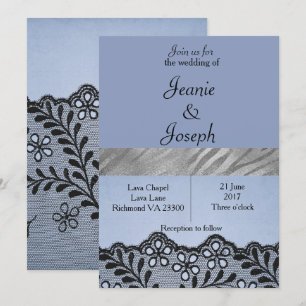 Blue and Silver Faux Lace Wedding Invitation