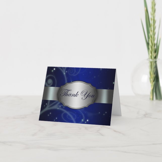 Blue and Silver Floral Thank You Card (Front)