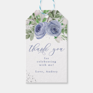 Blue and Silver Floral, Thank You Hanging Favour Gift Tags