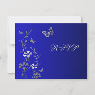 Blue and Silver Floral with Butterflies Reply Card