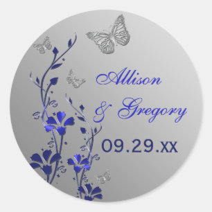 Blue and Silver Floral with Butterflies Sticker