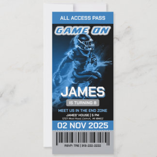 Blue and Silver Football Ticket Invitation