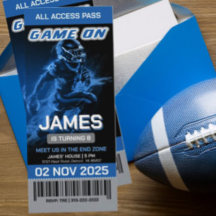 Blue and Silver Football Ticket Invitation