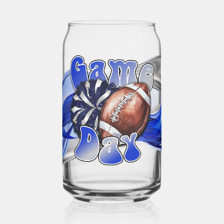 Blue and Silver Game day Can Glass