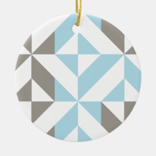 Blue and Silver Geometric ZigZag Ceramic Tree Decoration