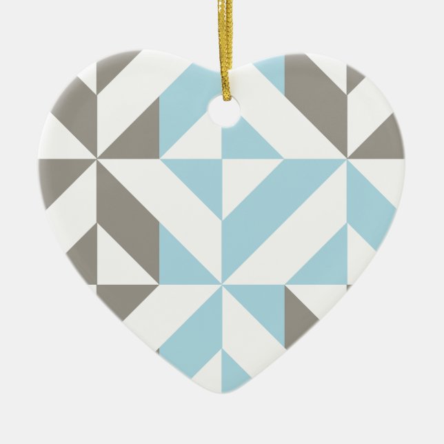 Blue and Silver Geometric ZigZag Ceramic Tree Decoration (Front)