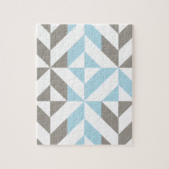 Blue and Silver Geometric ZigZag Jigsaw Puzzle (Vertical)