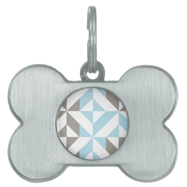 Blue and Silver Geometric ZigZag Pet ID Tag (Front)
