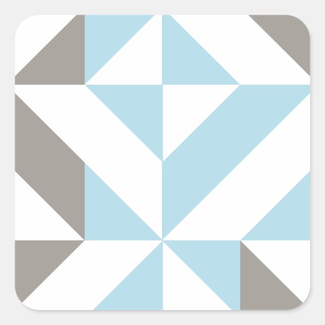 Blue and Silver Geometric ZigZag Square Sticker (Front)