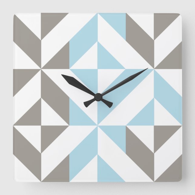 Blue and Silver Geometric ZigZag Square Wall Clock (Front)