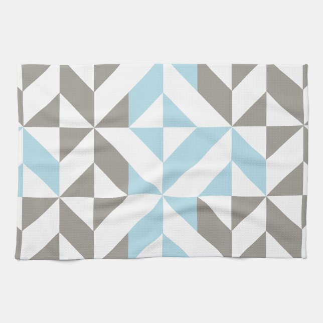 Blue and Silver Geometric ZigZag Tea Towel (Horizontal)