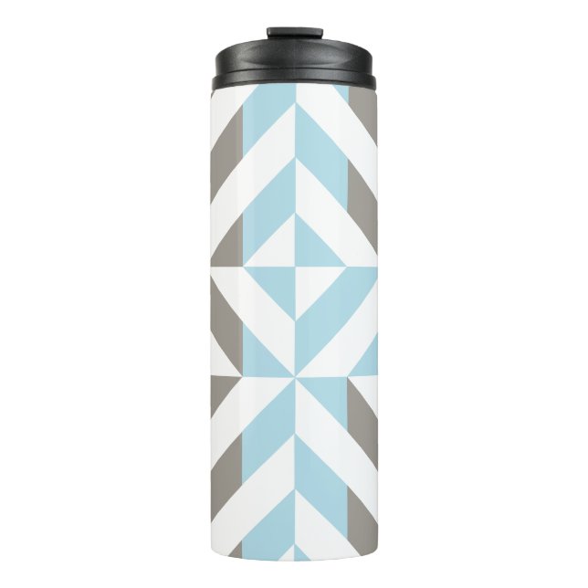 Blue and Silver Geometric ZigZag Thermal Tumbler (Front)