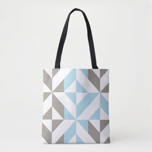 Blue and Silver Geometric ZigZag Tote Bag (Front)