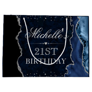 Blue and Silver Glitter Agate Birthday Large Gift Bag
