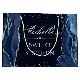 Blue and Silver Glitter Agate Sweet Sixteen Large Gift Bag