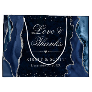Blue and Silver Glitter Agate Wedding Large Gift Bag