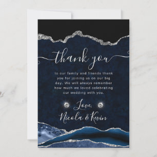 Blue and Silver Glitter Agate Wedding Thank You Card