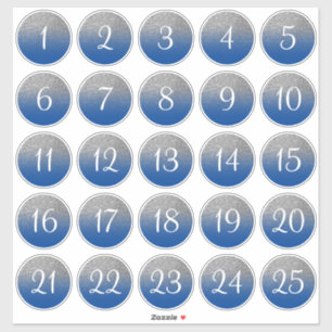 Blue and Silver Glitter Ombre 25 Numbered Circles